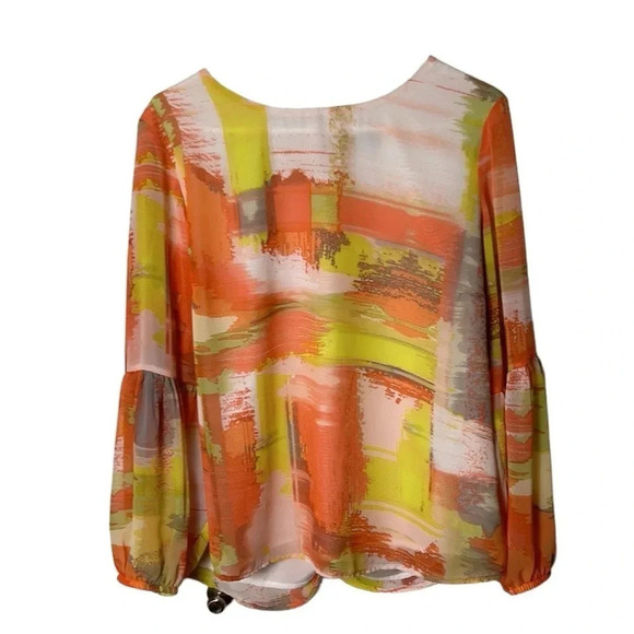 Soft Works 🇨🇦 balloon sleeve blouse,sz LARGE boho ,Multicolor,artsy,semi sheer - Picture 5 of 13